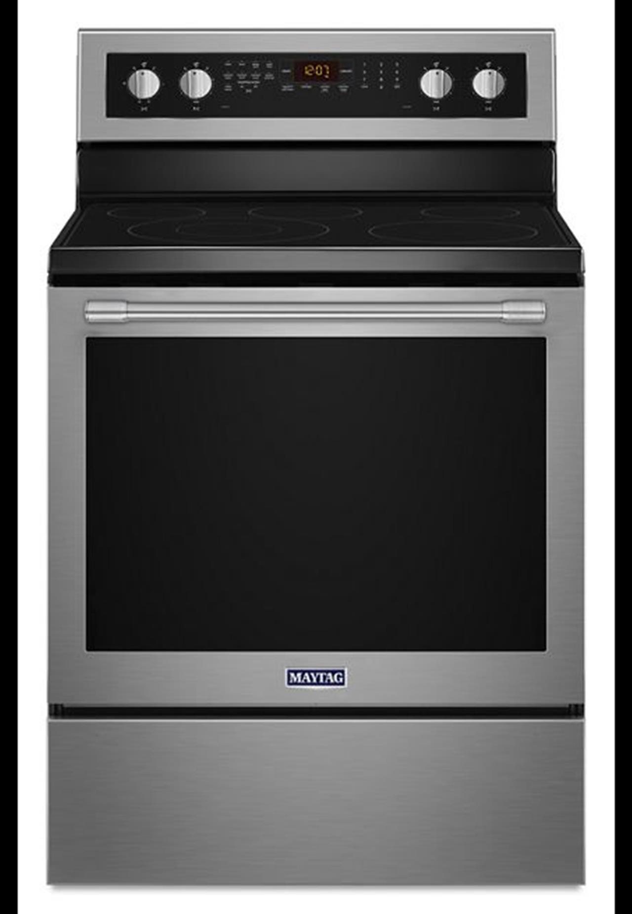 Maytag MER8800FZ electric glass top range with convection oven. 6.4 cubic foot oven and a 5 burner c(..)