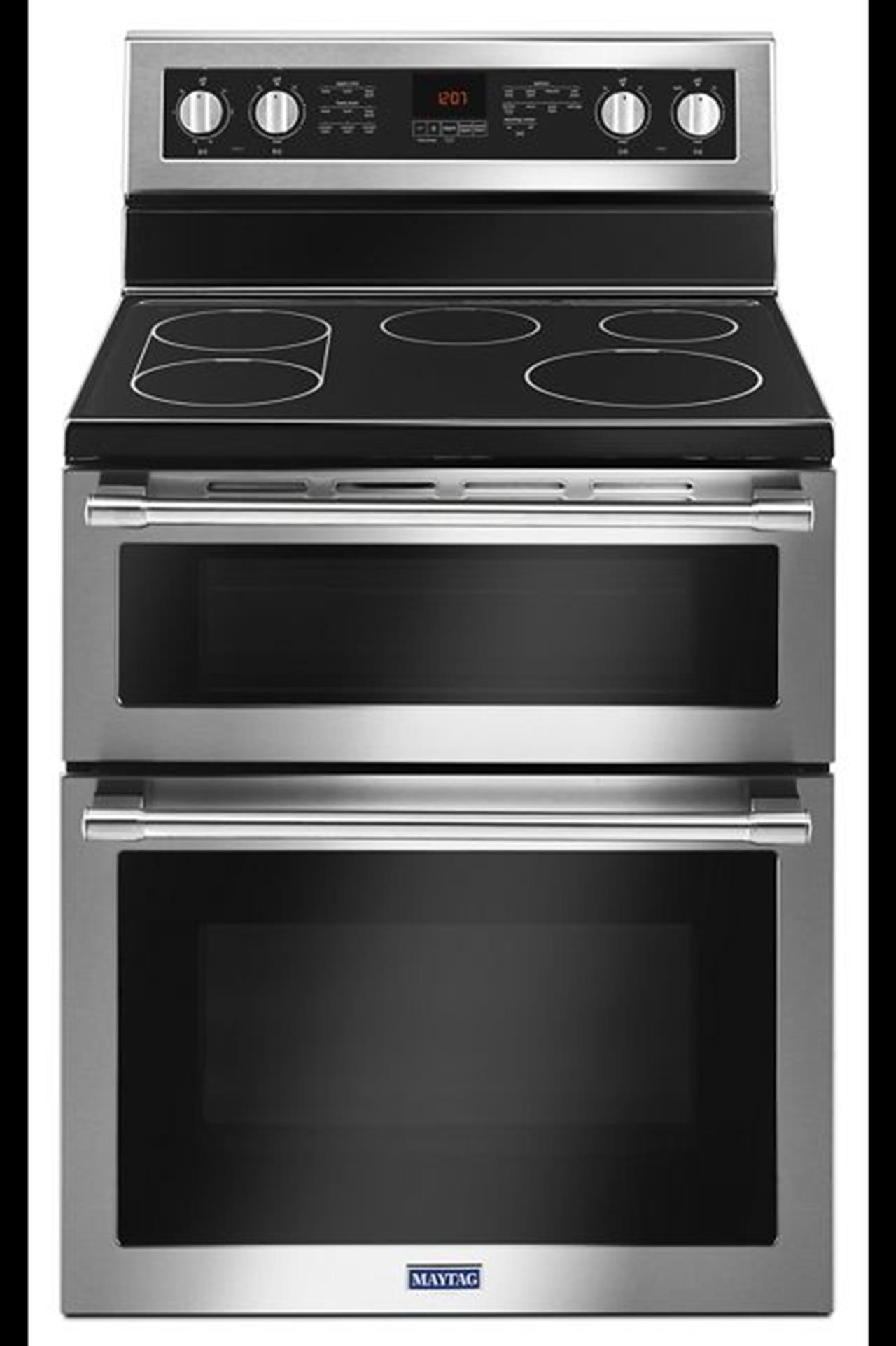 Maytag MET8800FZ electric glass top range with double oven and convection lower oven. This unit has (..)