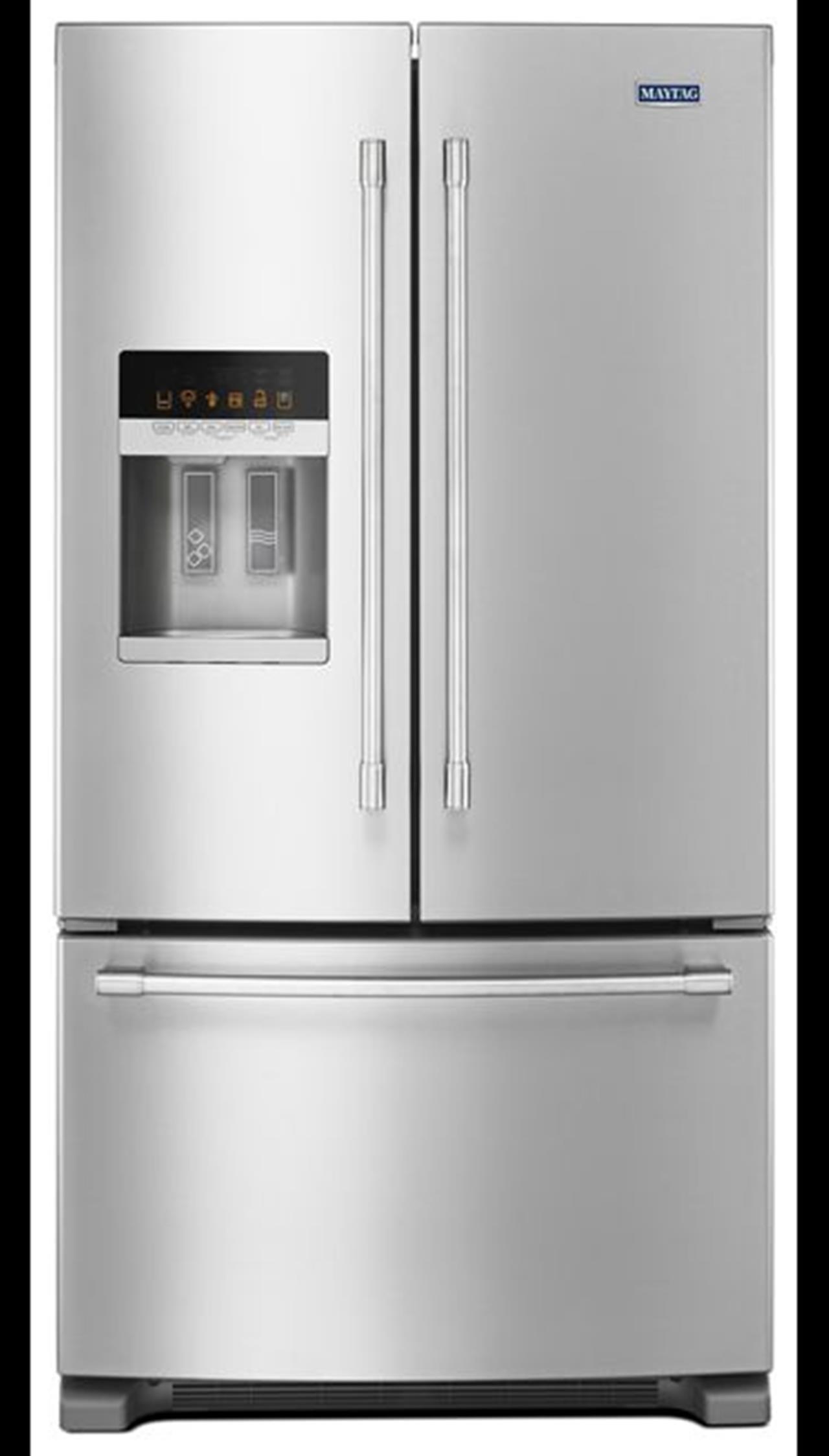 Maytag MFI2570FEZ French door refrigerator with ice and water dispenser through door. 36” wide and 2(..)