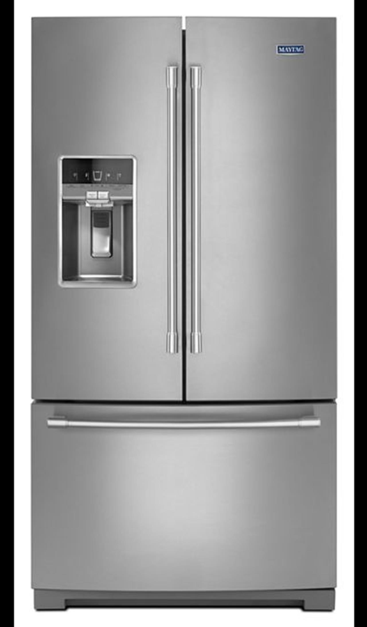 Maytag MFT2772HEZ French door refrigerator with indoor ice maker and spill proof glass shelves. This(..)