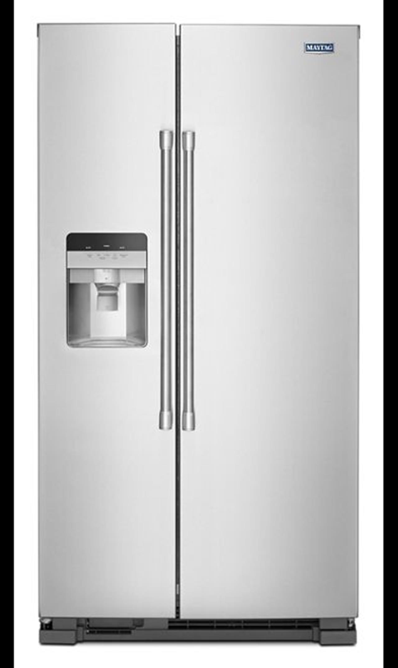 Maytag MSS25C4MGZ side by side refrigerator will spill proof glass shelves. 25 cubic foot. This refr(..)