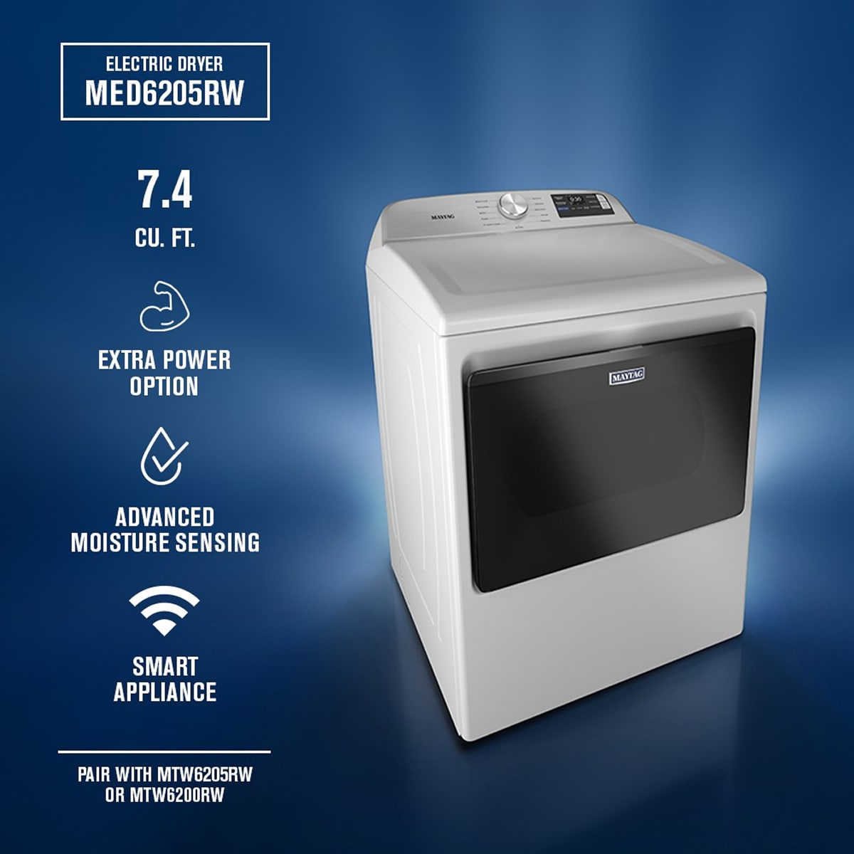 Maytag MAYTAG 7.4 Cu. Ft. Top Load Electric Dryer with Extra Power and Advanced Moisture Sensing MED6205RW 3